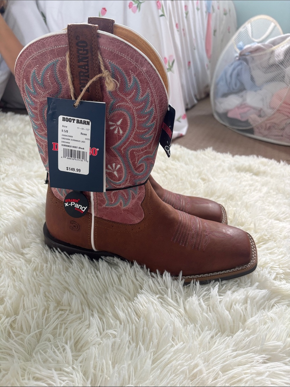 Durango Brown Leather Western Boots with Pink Embroidered Shaft